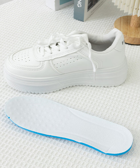 韓国風厚底スニーカーレディース白シューズ 美脚脚長 ベーシック レースアップスニーカー 歩きやすい カジュアル靴痛くない ボリュームソール 通気性 履きやすいくつ 90JIANLONG-008
