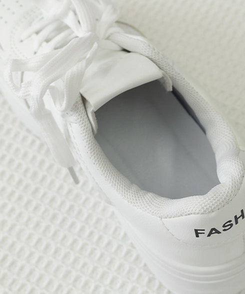 韓国風厚底スニーカーレディース白シューズ 美脚脚長 ベーシック レースアップスニーカー 歩きやすい カジュアル靴痛くない ボリュームソール 通気性 履きやすいくつ 90JIANLONG-008