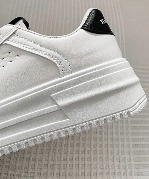 韓国風厚底スニーカーレディース白シューズ 美脚脚長 ベーシック レースアップスニーカー 歩きやすい カジュアル靴痛くない ボリュームソール 通気性 履きやすいくつ 90JIANLONG-008