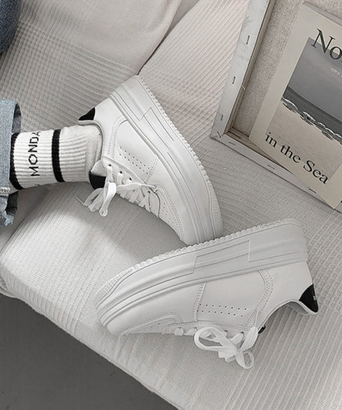 韓国風厚底スニーカーレディース白シューズ 美脚脚長 ベーシック レースアップスニーカー 歩きやすい カジュアル靴痛くない ボリュームソール 通気性 履きやすいくつ 90JIANLONG-008