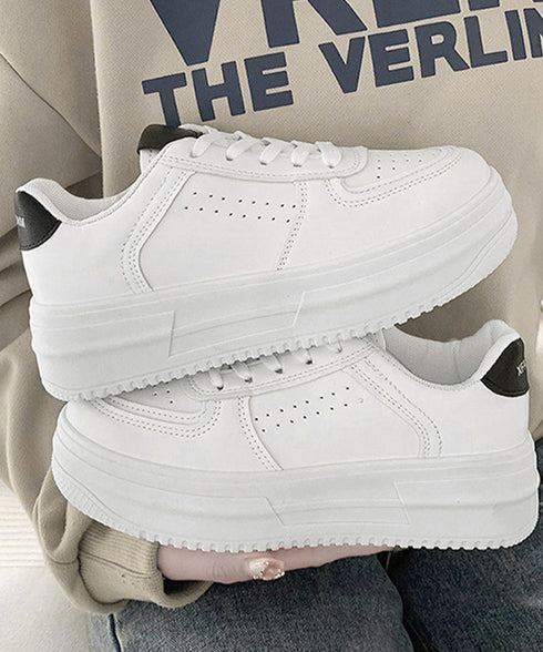 韓国風厚底スニーカーレディース白シューズ 美脚脚長 ベーシック レースアップスニーカー 歩きやすい カジュアル靴痛くない ボリュームソール 通気性 履きやすいくつ 90JIANLONG-008