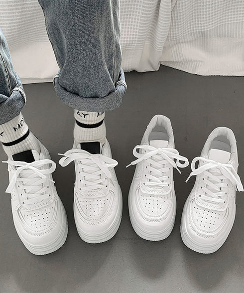 韓国風厚底スニーカーレディース白シューズ 美脚脚長 ベーシック レースアップスニーカー 歩きやすい カジュアル靴痛くない ボリュームソール 通気性 履きやすいくつ 90JIANLONG-008