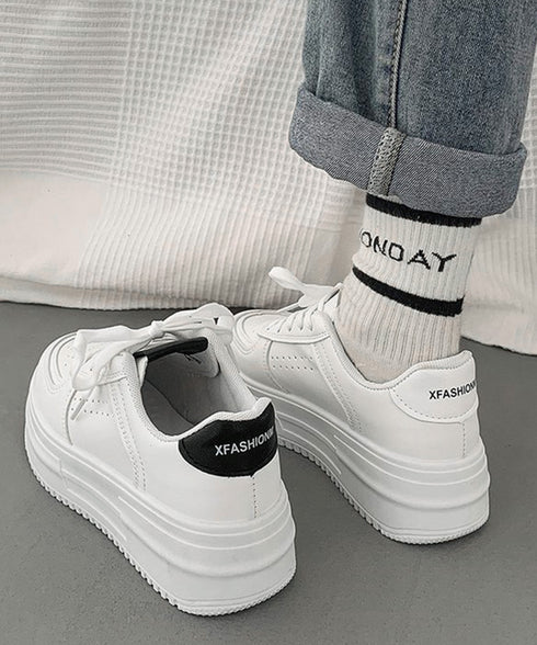 韓国風厚底スニーカーレディース白シューズ 美脚脚長 ベーシック レースアップスニーカー 歩きやすい カジュアル靴痛くない ボリュームソール 通気性 履きやすいくつ 90JIANLONG-008