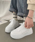 韓国風厚底スニーカーレディース白シューズ 美脚脚長 ベーシック レースアップスニーカー 歩きやすい カジュアル靴痛くない ボリュームソール 通気性 履きやすいくつ 90JIANLONG-008