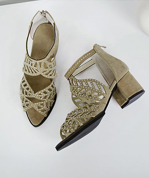 オープントゥサンダル ラインストーン夏靴 チャンキーヒールサンダル 歩きやすい バックジッパー 疲れない 太めヒール サマーブーツサンダル きれいめ キラキラ美脚 90JIANLONG-010