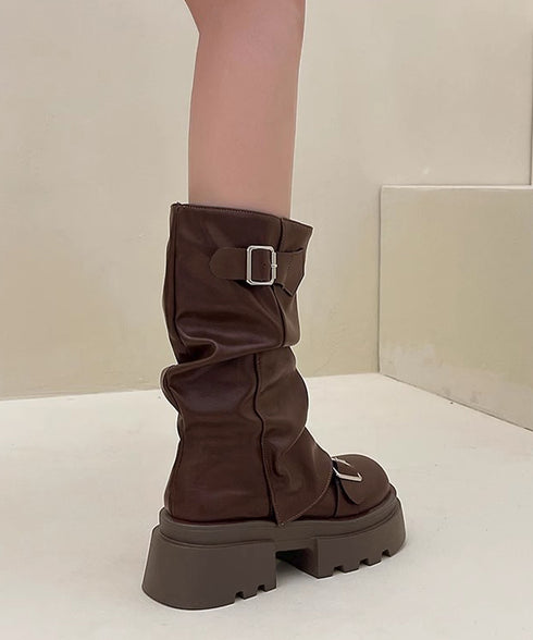 ショートブーツ 厚底カバーミドルブーツ レディース ルーズシルエット エンジニアブーツ 疲れにくいバイカーブーツ かっこいいワークブーツ おしゃれ太ヒールブーツ 90JIANLONG-013