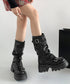 ショートブーツ 厚底カバーミドルブーツ レディース ルーズシルエット エンジニアブーツ 疲れにくいバイカーブーツ かっこいいワークブーツ おしゃれ太ヒールブーツ 90JIANLONG-013
