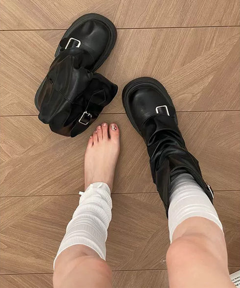 ショートブーツ 厚底カバーミドルブーツ レディース ルーズシルエット エンジニアブーツ 疲れにくいバイカーブーツ かっこいいワークブーツ おしゃれ太ヒールブーツ 90JIANLONG-013