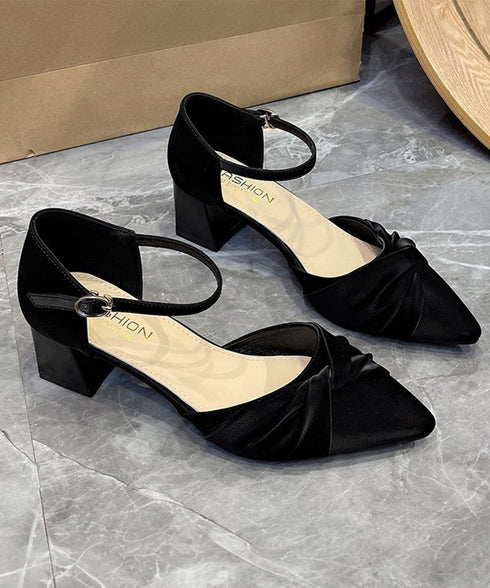 ツイストパンプス アンクルストラップ美脚 レディース 韓国風 チャンキーヒールパンプス きれいめシューズ 太ヒール痛くないパンプス オフィスカジュアル靴 疲れない 90JIANLONG-014