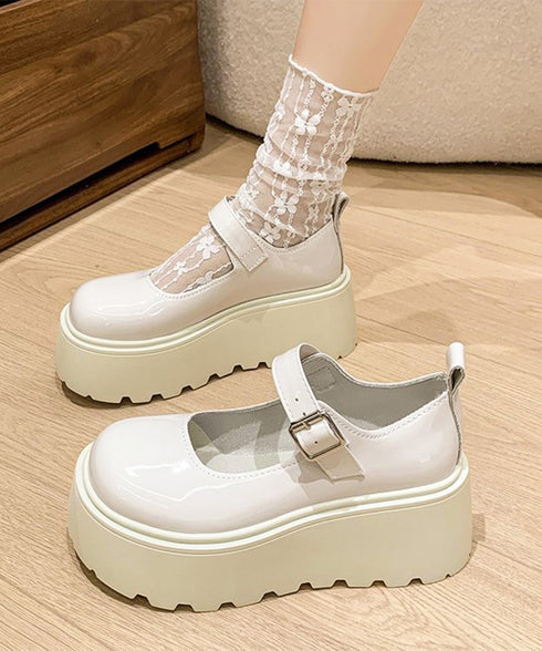 厚底ローファー レディース韓国風 美脚靴 ラウンドトゥPUレザー靴 歩きやすいメイド靴 軽量メリージェーンシューズ お嬢様パンプス黒 厚底5cm プラットフォーム 90JIANLONG-015