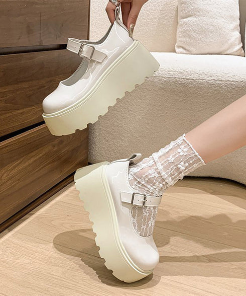 厚底ローファー レディース韓国風 美脚靴 ラウンドトゥPUレザー靴 歩きやすいメイド靴 軽量メリージェーンシューズ お嬢様パンプス黒 厚底5cm プラットフォーム 90JIANLONG-015