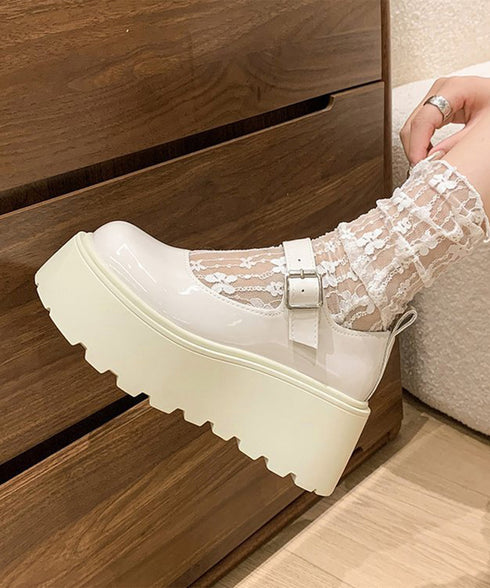 厚底ローファー レディース韓国風 美脚靴 ラウンドトゥPUレザー靴 歩きやすいメイド靴 軽量メリージェーンシューズ お嬢様パンプス黒 厚底5cm プラットフォーム 90JIANLONG-015