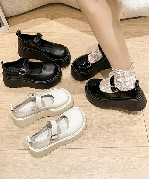 厚底ローファー レディース韓国風 美脚靴 ラウンドトゥPUレザー靴 歩きやすいメイド靴 軽量メリージェーンシューズ お嬢様パンプス黒 厚底5cm プラットフォーム 90JIANLONG-015