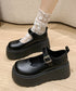 厚底ローファー レディース韓国風 美脚靴 ラウンドトゥPUレザー靴 歩きやすいメイド靴 軽量メリージェーンシューズ お嬢様パンプス黒 厚底5cm プラットフォーム 90JIANLONG-015
