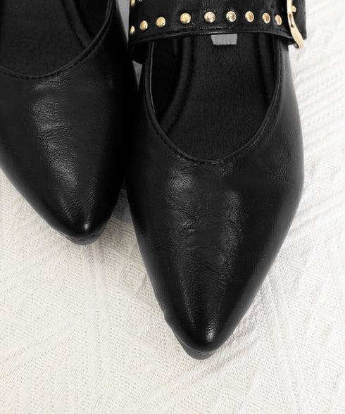 スタッズ付きメアリージェーンパンプス浅口 ポインテッドトゥフラットシューズ 歩きやすい コンフォートくつ ぺたんこ靴 走れるパンプス おしゃれ 通勤通学靴疲れない 90JIANLONG-016