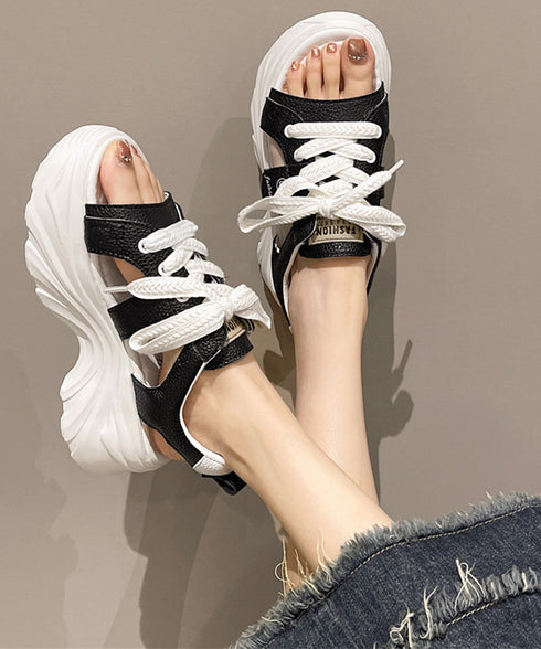 レースアップスニーカーサンダル厚底靴美脚 厚底スポーツサンダル レディース オープントゥ コンフォートサンダル カジュアル靴歩きやすい スポーティー ボリューム感 90JIANLONG-017