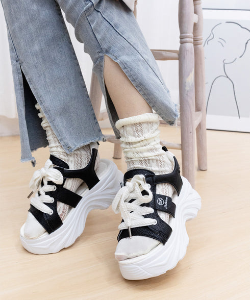 レースアップスニーカーサンダル厚底靴美脚 厚底スポーツサンダル レディース オープントゥ コンフォートサンダル カジュアル靴歩きやすい スポーティー ボリューム感 90JIANLONG-017