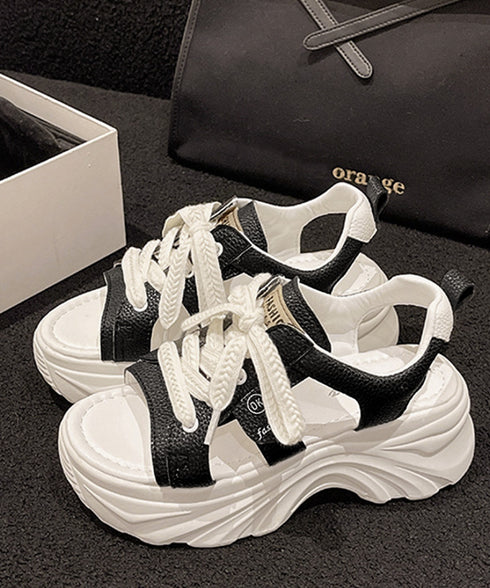 レースアップスニーカーサンダル厚底靴美脚 厚底スポーツサンダル レディース オープントゥ コンフォートサンダル カジュアル靴歩きやすい スポーティー ボリューム感 90JIANLONG-017