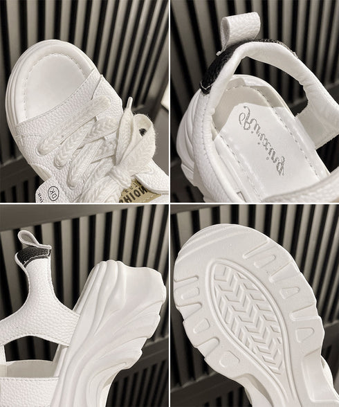 レースアップスニーカーサンダル厚底靴美脚 厚底スポーツサンダル レディース オープントゥ コンフォートサンダル カジュアル靴歩きやすい スポーティー ボリューム感 90JIANLONG-017