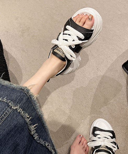 レースアップスニーカーサンダル厚底靴美脚 厚底スポーツサンダル レディース オープントゥ コンフォートサンダル カジュアル靴歩きやすい スポーティー ボリューム感 90JIANLONG-017