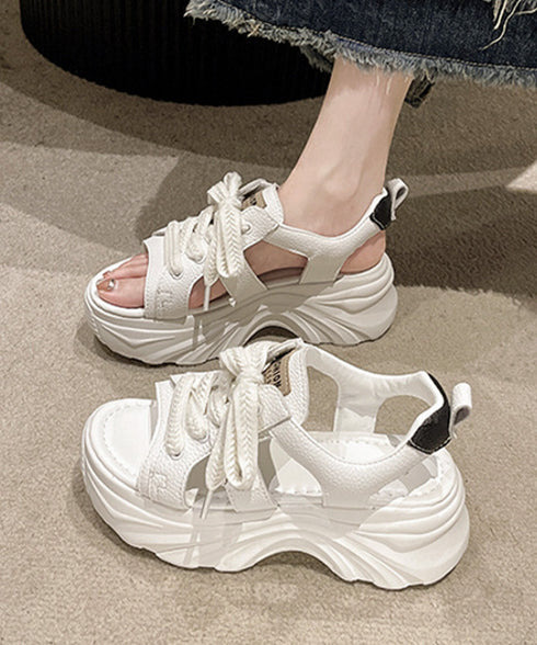 レースアップスニーカーサンダル厚底靴美脚 厚底スポーツサンダル レディース オープントゥ コンフォートサンダル カジュアル靴歩きやすい スポーティー ボリューム感 90JIANLONG-017