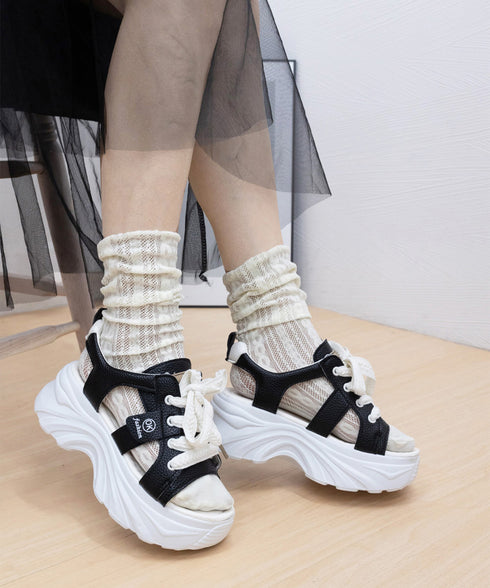 レースアップスニーカーサンダル厚底靴美脚 厚底スポーツサンダル レディース オープントゥ コンフォートサンダル カジュアル靴歩きやすい スポーティー ボリューム感 90JIANLONG-017