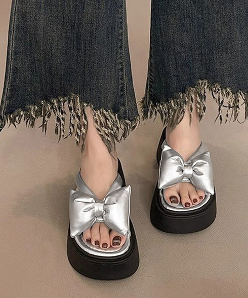 リボンサンダルレディース厚底サンダル夏靴 メタリック プラットフォームサンダル 歩きやすいコンフォートサンダル 可愛いガーリー靴 韓国風 ミュールサンダル大人美脚 90JIANLONG-018
