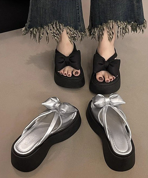 リボンサンダルレディース厚底サンダル夏靴 メタリック プラットフォームサンダル 歩きやすいコンフォートサンダル 可愛いガーリー靴 韓国風 ミュールサンダル大人美脚 90JIANLONG-018