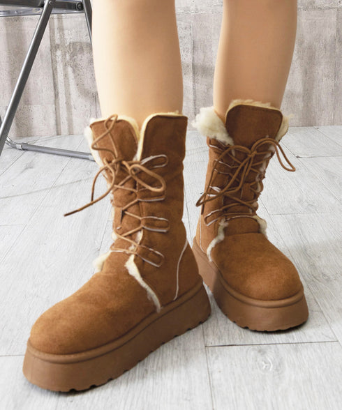 ボアムートンブーツ裏起毛 厚底ブーツ冬靴 レディース 歩きやすいブーツ 疲れない レースアップブーツカジュアル 編み上げミドルブーツ2way 暖かいショートブーツ 90JIANLONG-020