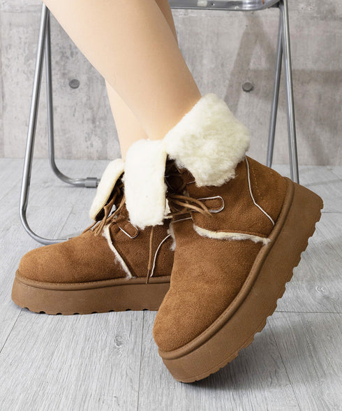 ボアムートンブーツ裏起毛 厚底ブーツ冬靴 レディース 歩きやすいブーツ 疲れない レースアップブーツカジュアル 編み上げミドルブーツ2way 暖かいショートブーツ 90JIANLONG-020