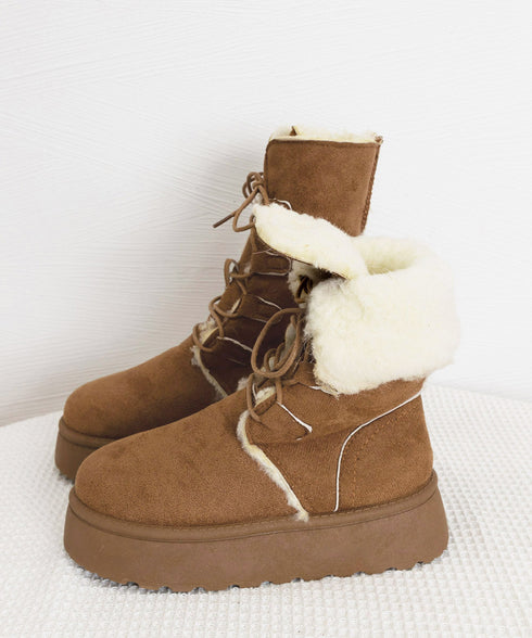 ボアムートンブーツ裏起毛 厚底ブーツ冬靴 レディース 歩きやすいブーツ 疲れない レースアップブーツカジュアル 編み上げミドルブーツ2way 暖かいショートブーツ 90JIANLONG-020