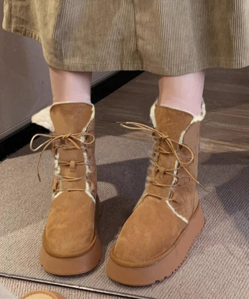 ボアムートンブーツ裏起毛 厚底ブーツ冬靴 レディース 歩きやすいブーツ 疲れない レースアップブーツカジュアル 編み上げミドルブーツ2way 暖かいショートブーツ 90JIANLONG-020