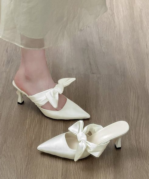 リボンミュールパンプス ポインテッドトゥ ミュールサンダルレディース きれいめ 歩きやすいリボンパンプス上品 ピンヒールミュール 美脚 サテン調パンプスパーティー 90JIANLONG-023