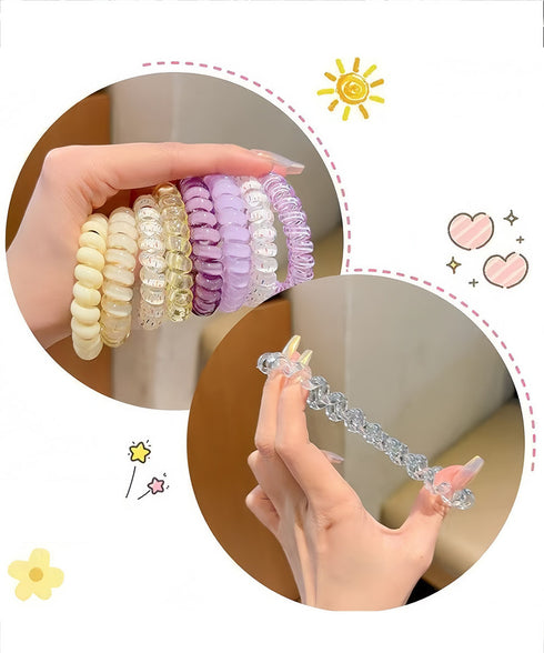 クリアヘアゴム透明感ヘアアクセ4点セット マカロンカラーコイルヘアゴム 大人可愛いスパイラルヘアゴム 跡がつかないスプリングヘアアクセサリー ポニーテール 髪留め 90JIES-002