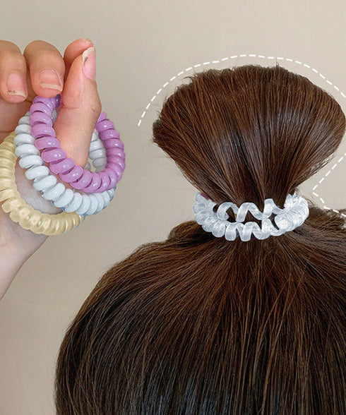 クリアヘアゴム透明感ヘアアクセ4点セット マカロンカラーコイルヘアゴム 大人可愛いスパイラルヘアゴム 跡がつかないスプリングヘアアクセサリー ポニーテール 髪留め 90JIES-002