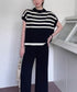 こなれ感 ニットセットアップ 体型カバー ツーピースセット レディース ボーダーサマーニット ワイドパンツ 2点セット ゆったり オフィスカジュアル服 上下セット 90JINLONG-002