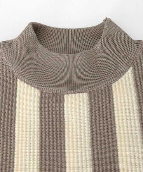 サマーニットセットアップ 韓国 春夏秋服 半袖ストライプニット フレンチスリーブトップス ニットワイドパンツ 上下2点セットオフィスカジュアル 20代30代40代 90JINLONG-003