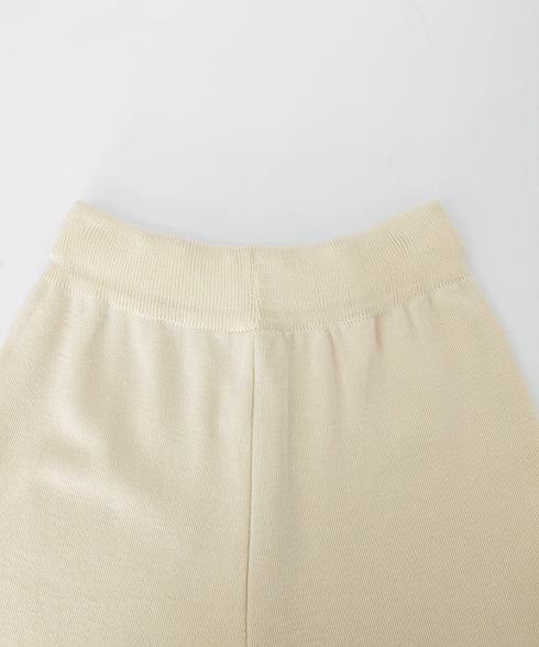 セットアップ 配色スリットニットとパンツ ラウンドネックニット ウエストゴムワイドパンツ オフィスカジュアル服セットアップ 体型カバー半袖2点セット 30代40代 90JINLONG-004