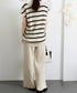 サマーニットセットアップ韓国風上下セット ツーピースセット ボーダ柄 ポロサマーニット ワイドパンツ 2点セット ゆったり オフィスカジュアル ニットアンサンブル 90JINLONG-005
