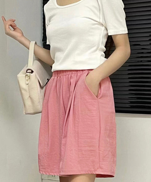 韓国風 ワイドショートパンツ レディース ハイウエスト ショーパン ゆったり 体型カバー 無地ハーフパンツ ウエストゴム 短パンリラックス部屋着 着やせ 半ズボン 90LUANSU-001