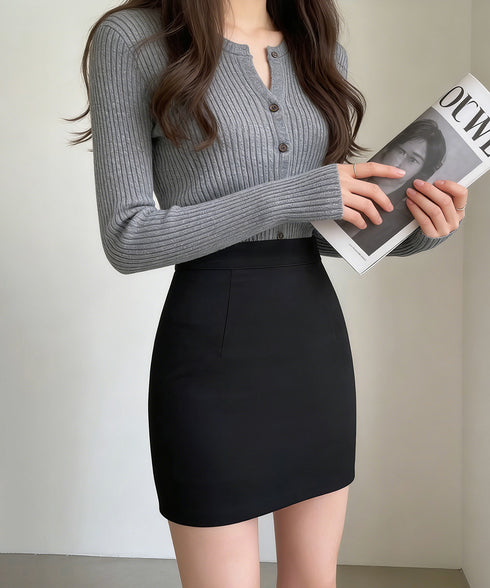 ハイウエストミニスカートインパン付き美脚 脚長見え ミニ丈タイトスカートインナーパンツ付き 韓国風シンプルフェミニンショートスカート きれいめペンシルスカート台形 90MINGQ-001