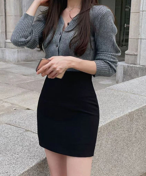 ハイウエストミニスカートインパン付き美脚 脚長見え ミニ丈タイトスカートインナーパンツ付き 韓国風シンプルフェミニンショートスカート きれいめペンシルスカート台形 90MINGQ-001