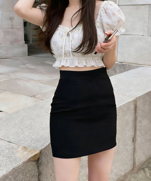 ハイウエストミニスカートインパン付き美脚 脚長見え ミニ丈タイトスカートインナーパンツ付き 韓国風シンプルフェミニンショートスカート きれいめペンシルスカート台形 90MINGQ-001