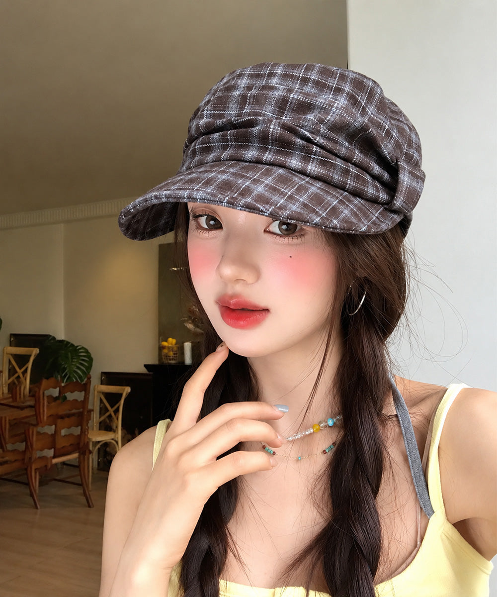 チェック柄キャスケット レトロ韓国風帽子 詳細画像4
