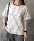 マルチボーダーTシャツ 半袖カットソー夏 レディース 配色プルオーバー クルーネック バイカラー 夏トップス 着やせ おしゃれ カジュアル tシャツ半袖 レトロT 90QIY-001