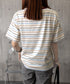 マルチボーダーTシャツ 半袖カットソー夏 レディース 配色プルオーバー クルーネック バイカラー 夏トップス 着やせ おしゃれ カジュアル tシャツ半袖 レトロT 90QIY-001