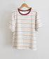 マルチボーダーTシャツ 半袖カットソー夏 レディース 配色プルオーバー クルーネック バイカラー 夏トップス 着やせ おしゃれ カジュアル tシャツ半袖 レトロT 90QIY-001