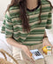 マルチボーダーTシャツ 半袖カットソー夏 レディース 配色プルオーバー クルーネック バイカラー 夏トップス 着やせ おしゃれ カジュアル tシャツ半袖 レトロT 90QIY-001
