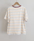 マルチボーダーTシャツ 半袖カットソー夏 レディース 配色プルオーバー クルーネック バイカラー 夏トップス 着やせ おしゃれ カジュアル tシャツ半袖 レトロT 90QIY-001