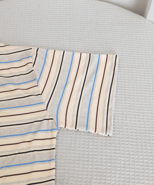 マルチボーダーTシャツ 半袖カットソー夏 レディース 配色プルオーバー クルーネック バイカラー 夏トップス 着やせ おしゃれ カジュアル tシャツ半袖 レトロT 90QIY-001